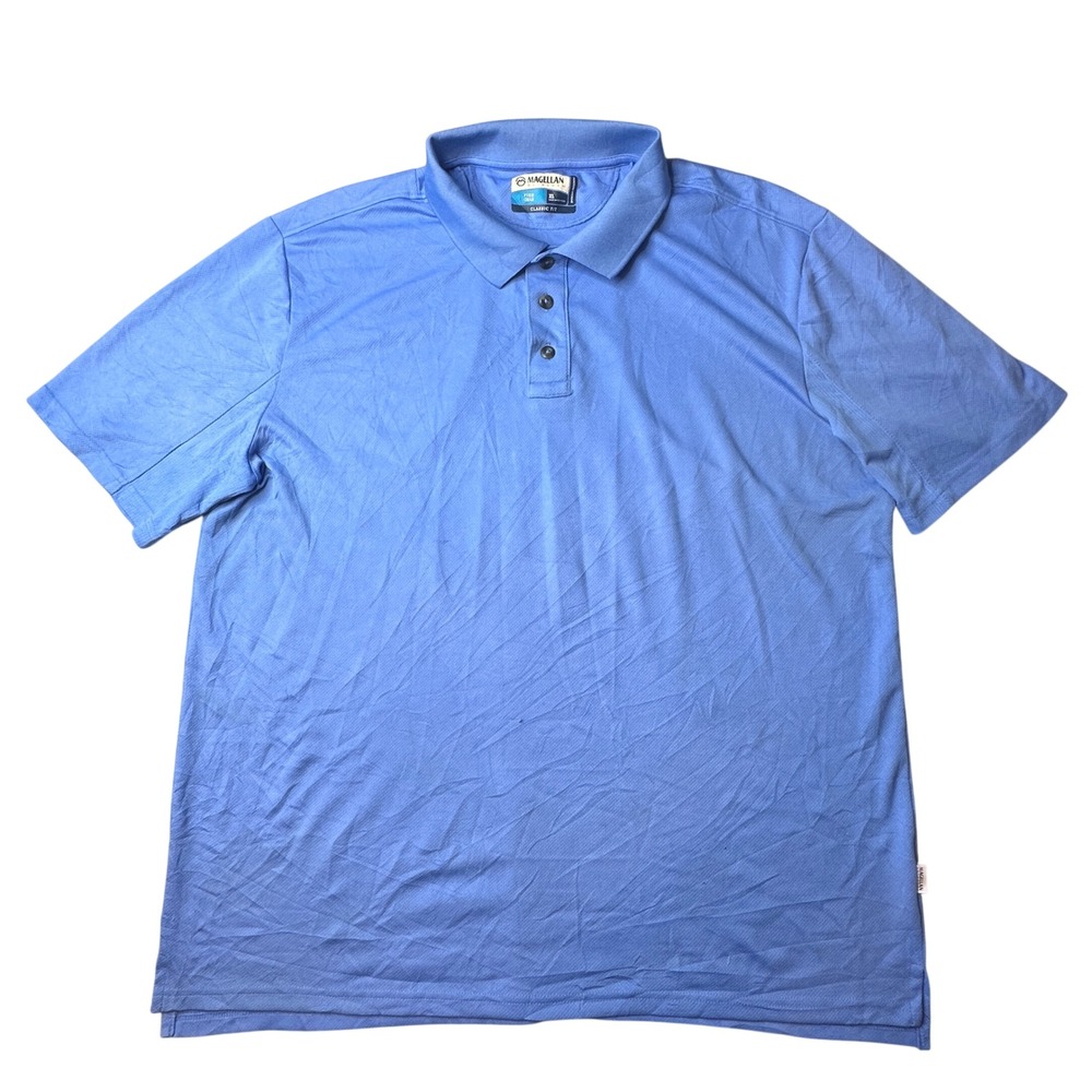 Magellan Polo Shirt Mens XL Blue Fish Gear Overcast Classic Fit Moisture Wicking